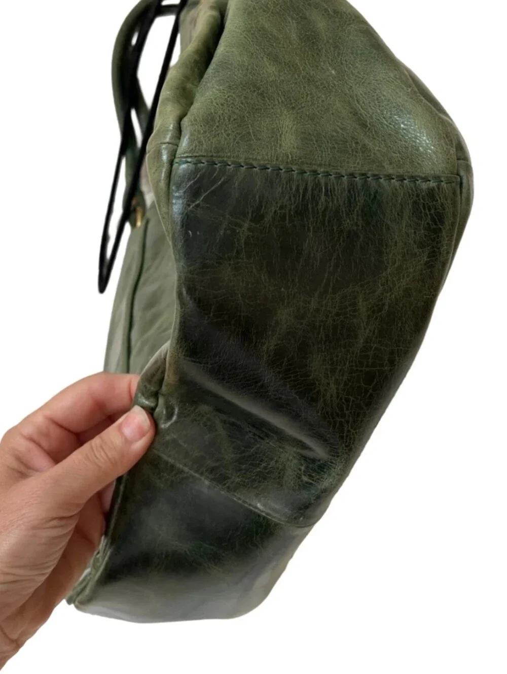 Frye Jade Layla Whipstitch XL Hobo Purse Western distressed green leather Bag